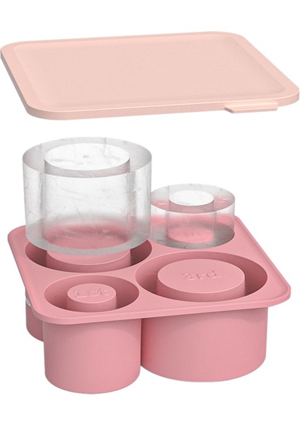 20/30/40 Oz Fincan Için 4 Içi Boş Silindir Buz Kalıbı Yapmak Için Kapaklı Silikon Buz Kalıbı Pembe (Yurt Dışından)