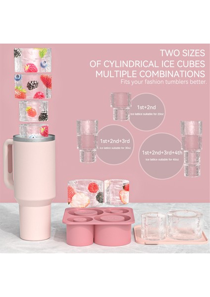 20/30/40 Oz Fincan Için 4 Içi Boş Silindir Buz Kalıbı Yapmak Için Kapaklı Silikon Buz Kalıbı Pembe (Yurt Dışından) indirimleri