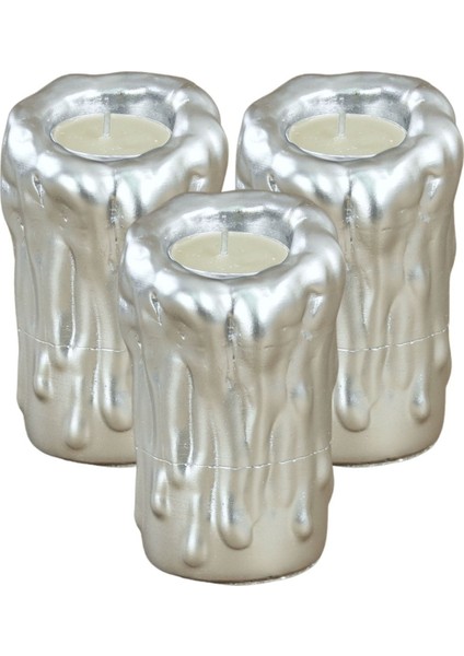 Mumluk Şamdan 3 Adet Tealight Uyumlu Üçlü Büyük Erimiş Mum Model