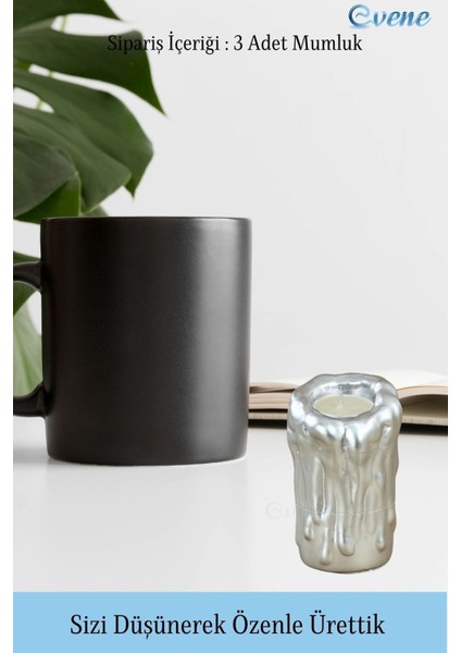 Mumluk Şamdan 3 Adet Tealight Uyumlu Üçlü Büyük Erimiş Mum Model