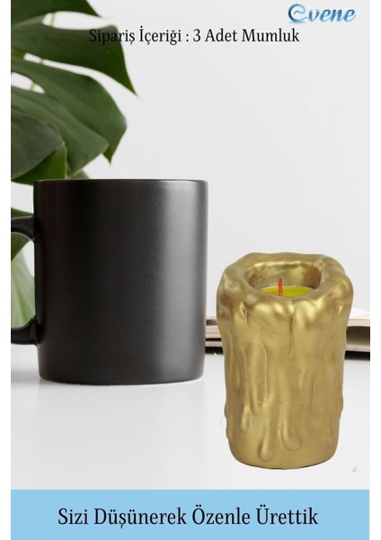 Mumluk Şamdan 3 Adet Tealight Uyumlu Üçlü Büyük Erimiş Mum Model
