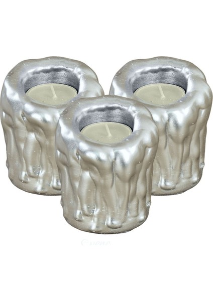 Mumluk Şamdan 3 Adet Tealight Uyumlu Üçlü Orta Erimiş Mum Model