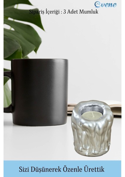 Mumluk Şamdan 3 Adet Tealight Uyumlu Üçlü Orta Erimiş Mum Model