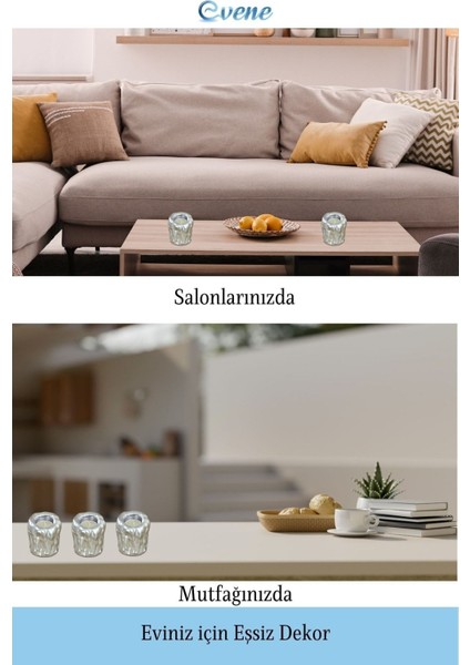 Mumluk Şamdan 3 Adet Tealight Uyumlu Üçlü Orta Erimiş Mum Model