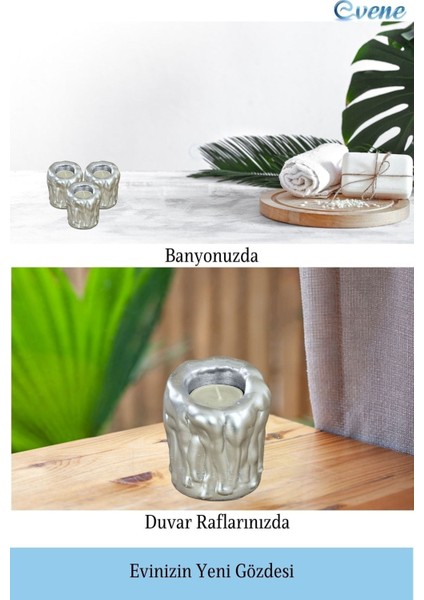 Mumluk Şamdan 3 Adet Tealight Uyumlu Üçlü Orta Erimiş Mum Model