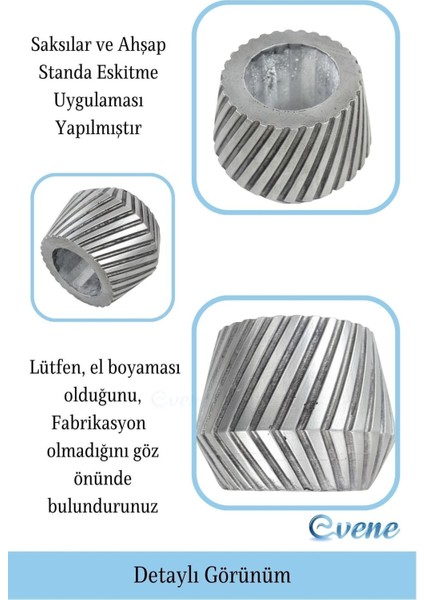 Ahşap Ayaklı Beton Saksı Büyük Boy Set 2 Adet Dişli Model