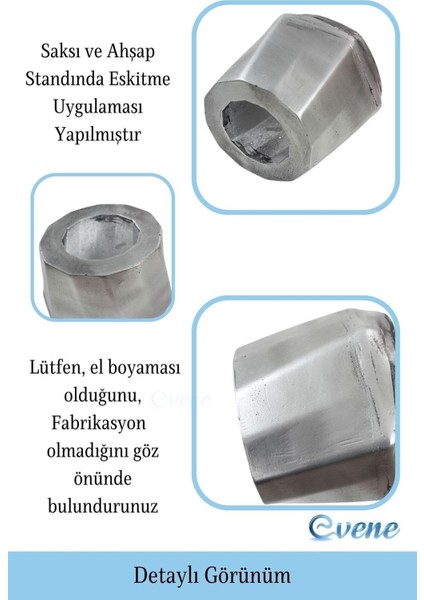 Ahşap Ayaklı Beton Saksı Büyük Boy 1 Adet Kalın Çizgili Model