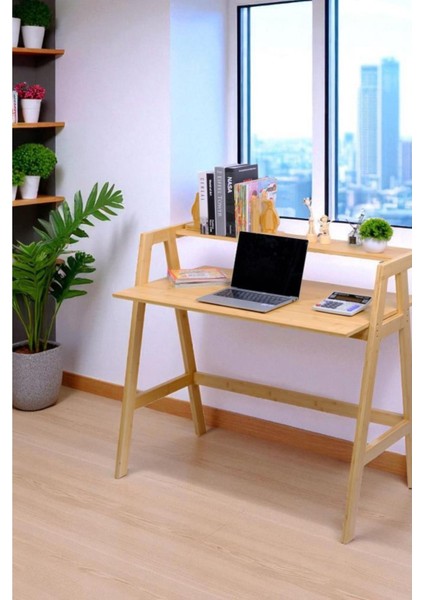 Bambu Masif Çalışma Masası 1 Raflı Kitaplıklı Ofis Bilgisayar Masası DB-0030 modelleri
