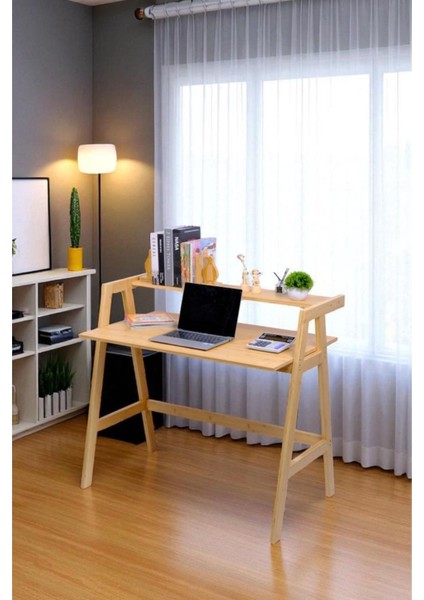 Bambu Masif Çalışma Masası 1 Raflı Kitaplıklı Ofis Bilgisayar Masası DB-0030 fırsatları