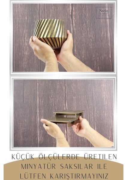 Ayaklı Saksı Ahşap Büyük Boy 2 Adet Altın Renk Eskitme Uygulamalı Dişli Model