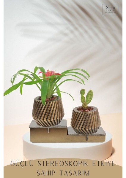 Ayaklı Saksı Ahşap Büyük Boy 2 Adet Altın Renk Eskitme Uygulamalı Dişli Model