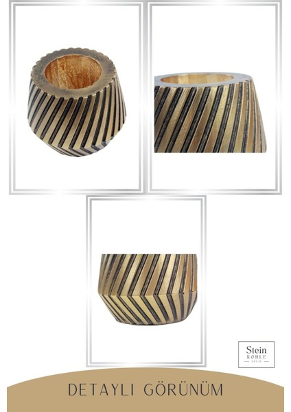 Ayaklı Saksı Ahşap Büyük Boy 2 Adet Altın Renk Eskitme Uygulamalı Dişli Model