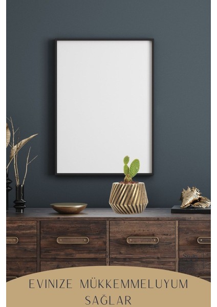 Ayaklı Saksı Ahşap Büyük Boy 2 Adet Altın Renk Eskitme Uygulamalı Dişli Model