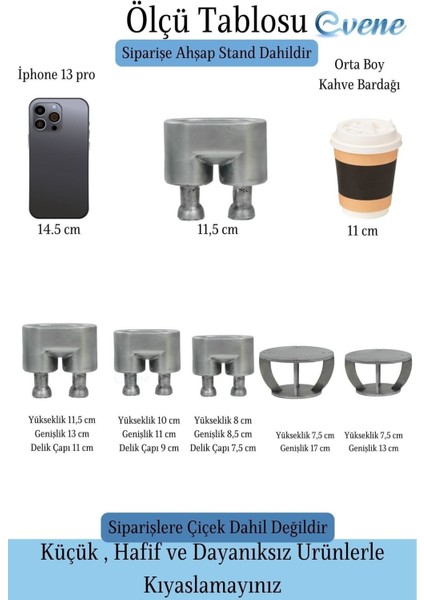 Ahşap Ayaklı Beton Saksı Büyük Boy Set 3 Adet Pantolon Model