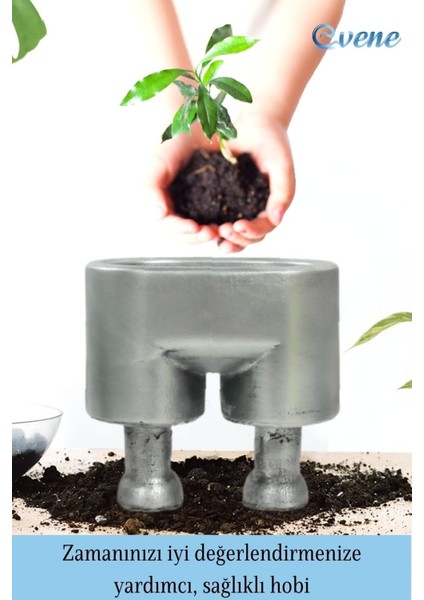 Ahşap Ayaklı Beton Saksı Büyük Boy Set 3 Adet Pantolon Model