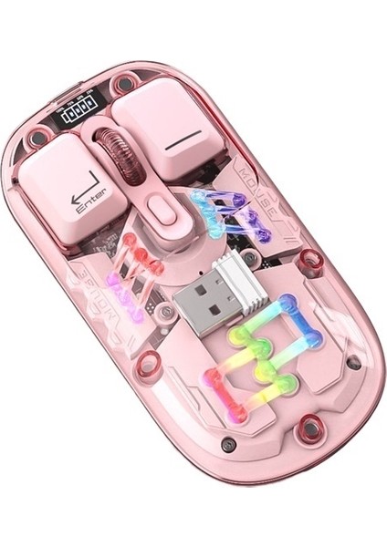 Şeffaf Sessiz Fare Kablosuz Şarjlı Çift Modlu Rgb Ergonomik Bluetooth Fare (Yurt Dışından)
