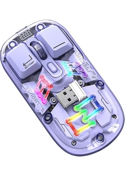 Şeffaf Sessiz Fare Kablosuz Şarjlı Çift Modlu Rgb Ergonomik Bluetooth Fare (Yurt Dışından)