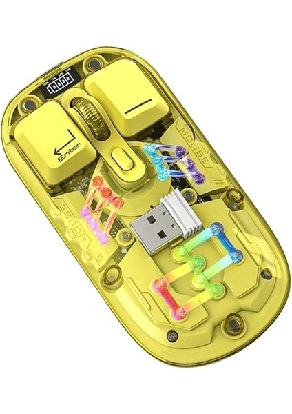 Şeffaf Sessiz Fare Kablosuz Şarjlı Çift Modlu Rgb Ergonomik Bluetooth Fare (Yurt Dışından)