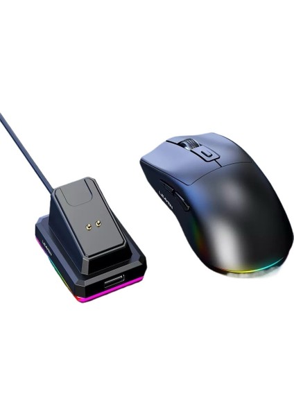 Bluetooth 2.4g Kablosuz Çift Modlu Fare Hafif Oyun Dizüstü Bilgisayar Masaüstü Şarj Rgb Tabanı (Yurt Dışından)