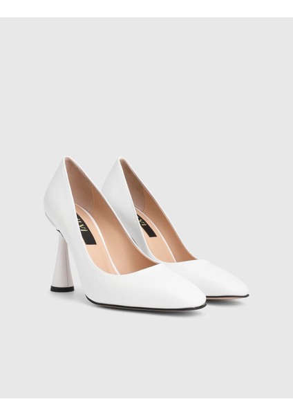 Lorel Hakiki Deri Beyaz Kadın Topuklu Ayakkabı