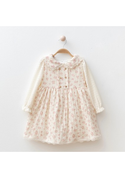 Kolları Dantelli Çiçekli Kız Bebe Elbise