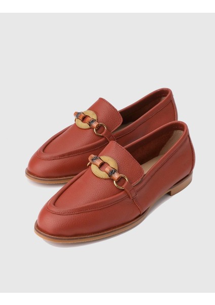 Ble Deri Kiremit Kadın Loafer Ayakkabı modelleri