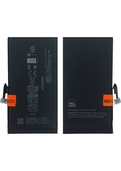 iPhone 15 Uyumlu Nettech 3500 MAh Batarya (Renksiz) NT-111274