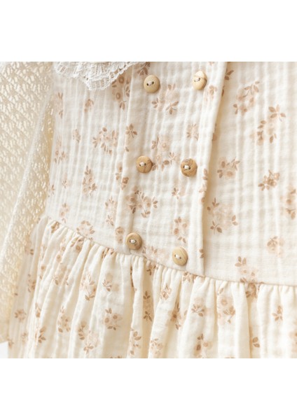 Kolları Dantelli Çiçekli Kız Bebe Elbise modelleri