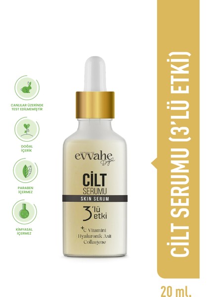 Cilt Serumu 20 ml – C Vitamini, Hyaluronik Asit ve Kolajen ile 3’lü Etki, Günlük Nemlendirici ve Canlandırıcı Bakım
