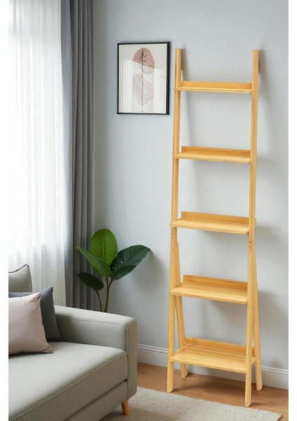 Bambu 5 Raflı Merdiven Kitaplık Banyo Düzenleyici Raf Organizer Saksılık DB-0022 fırsatları