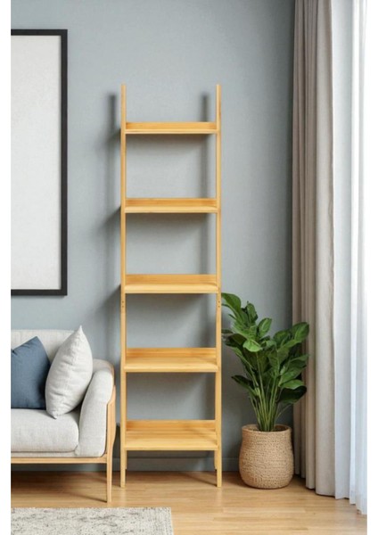 Bambu 5 Raflı Merdiven Kitaplık Banyo Düzenleyici Raf Organizer Saksılık DB-0022 indirimleri