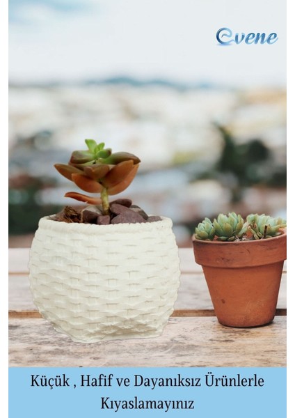 Mini Çiçek Saksı Küçük Sukulent Eskitme Kaktüs Saksısı 3'lü Set Sepet Örgü Model