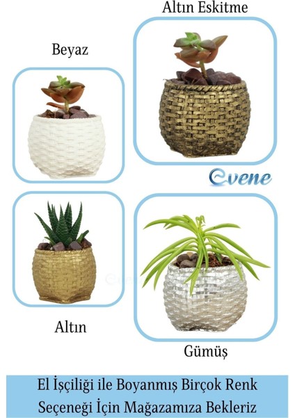 Mini Çiçek Saksı Küçük Sukulent Eskitme Kaktüs Saksısı 3'lü Set Sepet Örgü Model