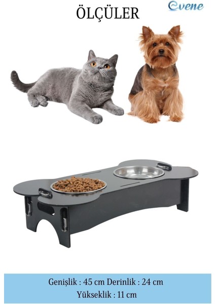 Mama Su Kabı Paslanmaz Çelik Taslı 2'li Ahşap Kedi ve Köpek Suluk Kemik Model