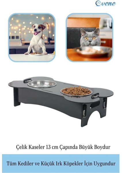 Mama Su Kabı Paslanmaz Çelik Taslı 2'li Ahşap Kedi ve Köpek Suluk Kemik Model