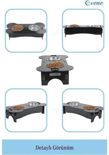 Mama Su Kabı Paslanmaz Çelik Taslı 2'li Ahşap Kedi ve Köpek Suluk Kemik Model