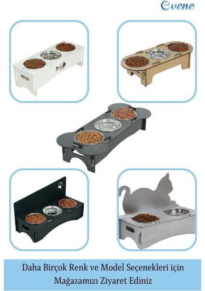 Mama Su Kabı Paslanmaz Çelik Taslı 2'li Ahşap Kedi ve Köpek Suluk Kemik Model