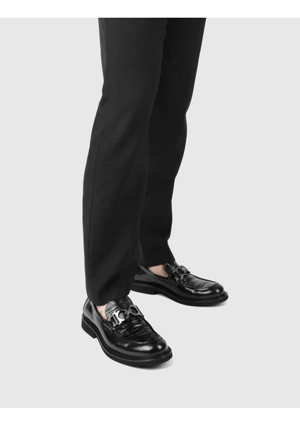 Sergio Hakiki Baskılı Deri Erkek Siyah Loafer Ayakkabı fiyatları