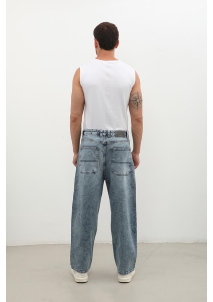 Erkek Skater Fit Jean Pantolon Buz Mavisi