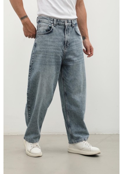 Erkek Skater Fit Jean Pantolon Buz Mavisi