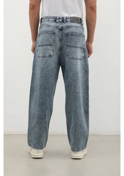 Erkek Skater Fit Jean Pantolon Buz Mavisi