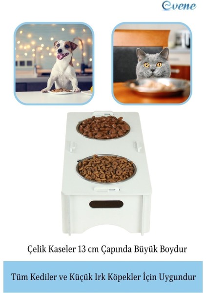 Mama Su Kabı Paslanmaz Çelik Taslı 2'li Ahşap Kedi ve Köpek Suluk Balıklı Model