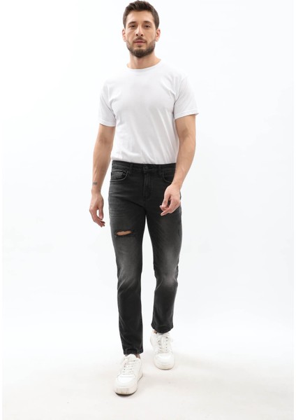 Erkek Slim Fit Yırtık Detay Antrasit Jean Pantolon modelleri