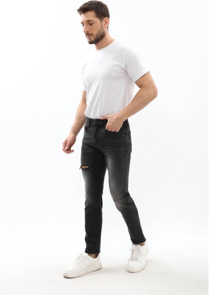 Erkek Slim Fit Yırtık Detay Antrasit Jean Pantolon indirimleri