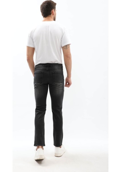 Erkek Slim Fit Yırtık Detay Antrasit Jean Pantolon