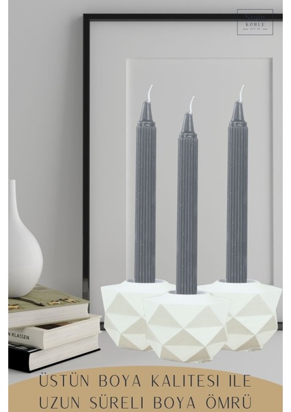 Şamdan Dekoratif Mumluk Şamdan Tealight ve Uzun Mum Uyumlu Prizma Model