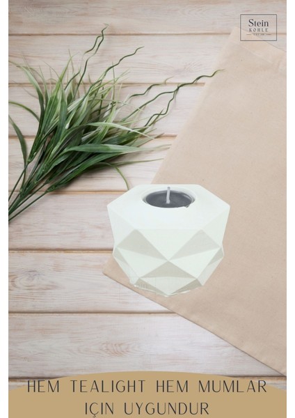 Şamdan Dekoratif Mumluk Şamdan Tealight ve Uzun Mum Uyumlu Prizma Model
