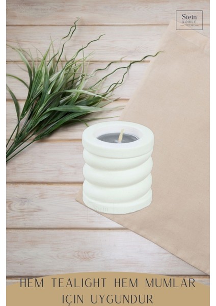 Şamdan Dekoratif Mumluk Beyaz Şamdan Tealight ve Uzun Mum Uyumlu Spiral Model