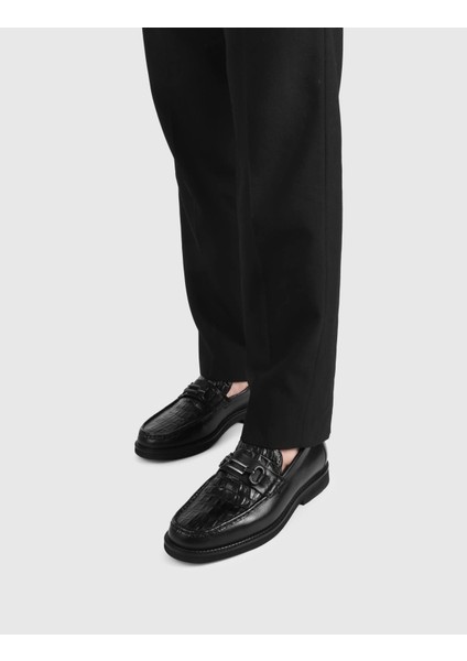 Franck Hakiki Kroko Deri Erkek Siyah Loafer Ayakkabı fiyatları