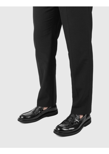 Uppsala Hakiki Baskılı Deri Erkek Siyah Loafer Ayakkabı fiyatları